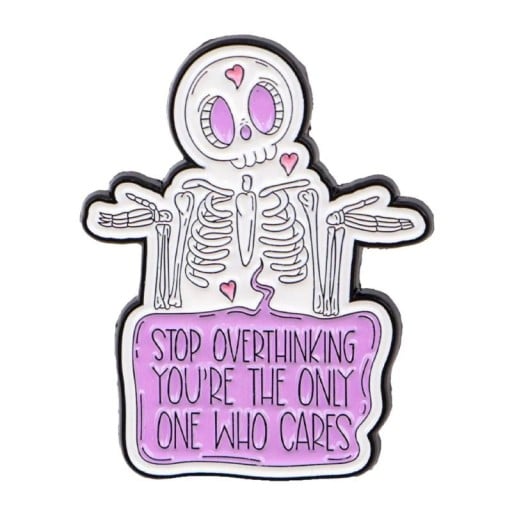 Enamelled Pin Badge with Skeleton Quote Approx. 3.5 × 2.7 cm Metal Brooch White Black Pink Cartoon Design Accessory for Backpack Lapel