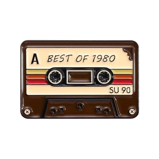 Enamelled Pin Music Cassette Best of 1980 Approximately 1.8 × 2.8 cm Metal Brooch Brown-Beige Retro Badge for Lapel Backpack Bag