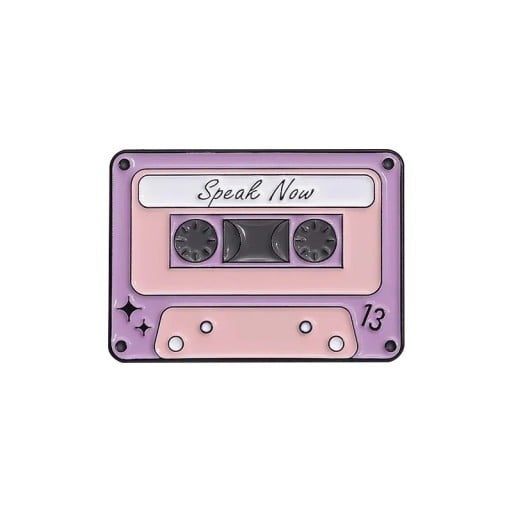 Enamelled Pin Music Cassette Speak Now Approx. 2.8 × 2 cm Metal Brooch Pink-Purple Retro Badge for Lapel Backpack Bag Clothing