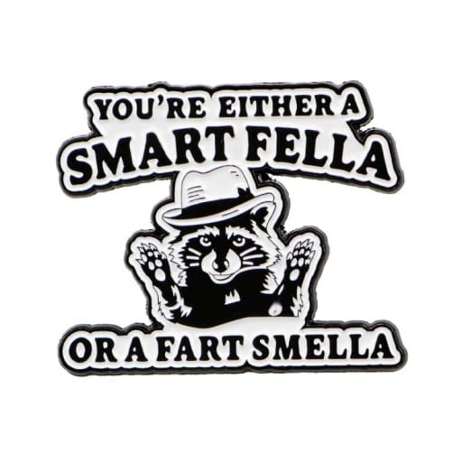 Enamelled Raccoon Pin with Inscription Approximately 3.5 × 2.9 cm Cartoon Design Black and White Badge for Backpack Clothing Lapel Accessory