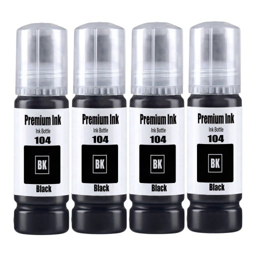 Encre 104 Ensemble de 4 pièces pour Epson EcoTank ET-2821 ET-2825 ET-2826 ET-2830 Flacons 4x 70 ml À base d'eau Noir