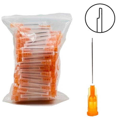 Endodontické irigačné ihly 0,5 mm prierez sterilný hladký hrot 100 ks plast kov oranžová pre výplach koreňových kanálikov