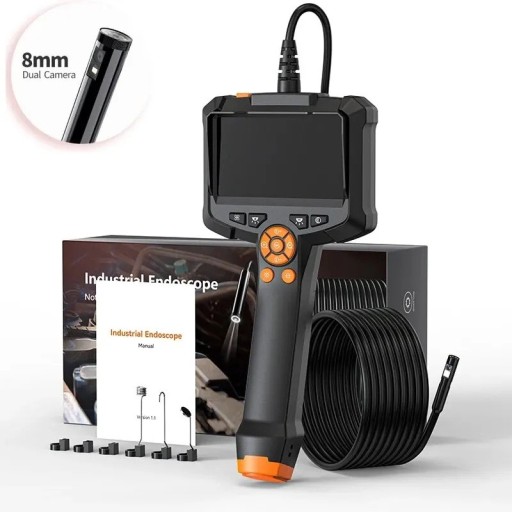 Endoscop cu ecran de 4,3&quot;, lentilă dublă 1080p cu LED de 8 mm, cameră de inspecție impermeabilă IP67 cu cablu fix de 5 m