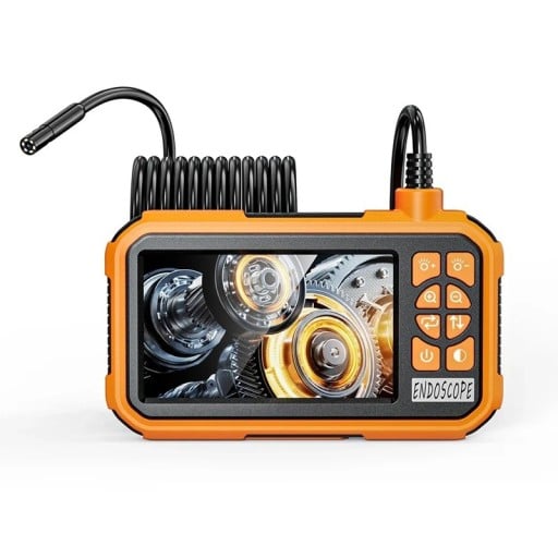 Endoskopická kamera 1080P s LED osvětlením a 4,3" IPS displejem kabel 20 m baterie 2600 mAh IP67 oranžová pro opravy a údržbu aut