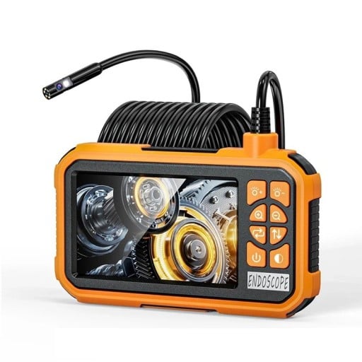 Endoskopická kamera 1080P se dvěma objektivy a LED světlem 4,3" IPS displej kabel 5 m baterie 2600 mAh IP67 oranžová pro opravy aut