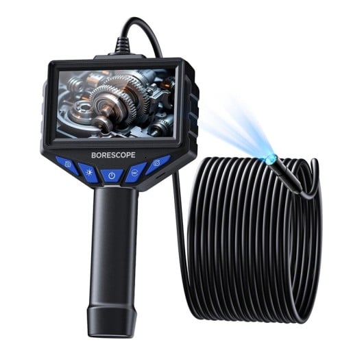 Endoskopická kamera boroskop 1080P se dvěma objektivy 8 mm sonda 4,3" IPS displej kabel 2 m IP67 černá s rukojetí na potrubí i auto