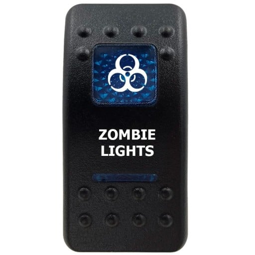 Enkeltpolig vandtæt vippekontakt 12 V Blå LED baggrundsbelysning ZOMBIE LIGHTS Sort kontakt Til bil offroad og båd lyskontrol