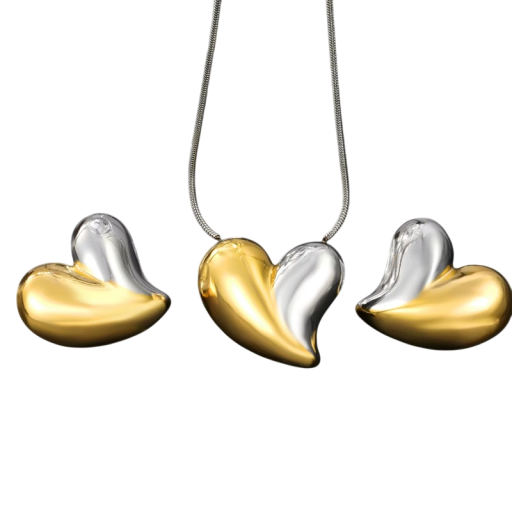 Ensemble complet collier boucles d'oreilles en acier inoxydable motif cœur bijoux pour femmes et filles accessoires hypoallergéniques avec éclat durable