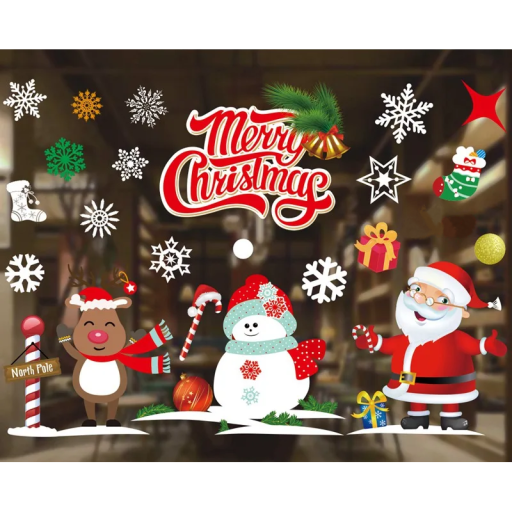 Ensemble d'autocollants de Noël en PVC pour fenêtre 50 x 70 cm Décoration réutilisable avec des motifs d'hiver Flocons de neige Sapins Rennes