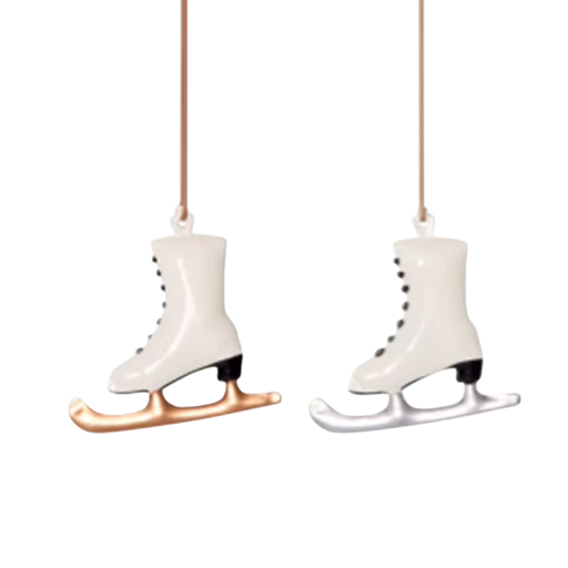 Ensemble d'hiver 2 pcs de pendentifs de Noël en métal en forme de patins à glace Peints à la main Décorations suspendues inspirées du patinage artistique