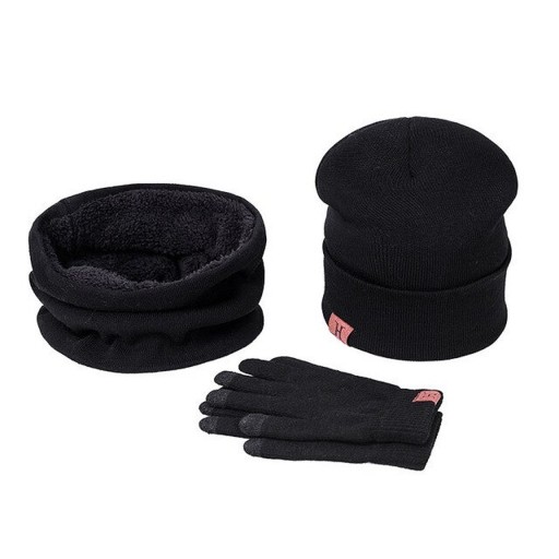 Ensemble d'hiver bonnet avec écharpe et gants tactiles pour femmes et hommes Ensemble tricoté en coton Écharpe avec doublure en peluche
