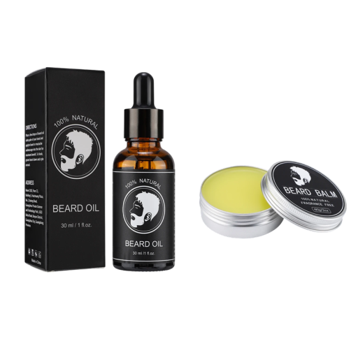 Ensemble d'huile pour la croissance de la barbe 30 ml et baume en cire naturel Biotine Huile d'avocat Coiffage Soin de la barbe Brillance Douceur