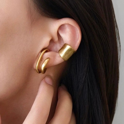 Ensemble de 2 clips d'oreilles sans perçage Large ondulé et double Clips d'oreilles en forme de C Pour un usage quotidien