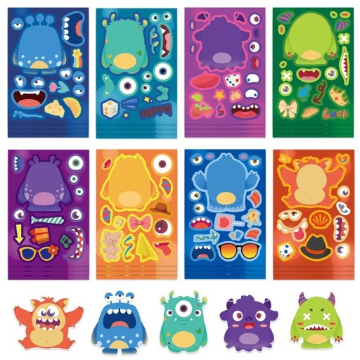 Ensemble de 24 autocollants Petites créatures 11 × 16 cm autocollants PVC étanches Fabrique-le toi-même Crée des visages Autocollants amusants