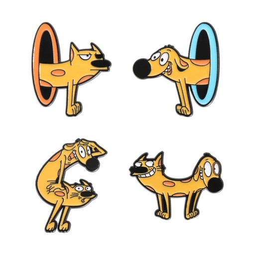 Ensemble de 4 épingles émaillées motif chien dessiné broches métalliques colorées pour revers sac à dos vêtement accessoire