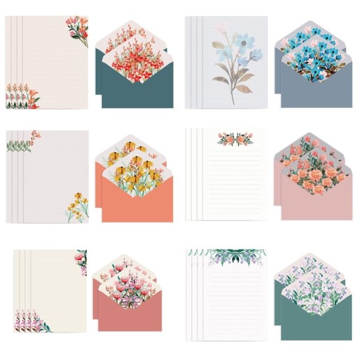 Ensemble de 4 feuilles de papier à lettres avec enveloppes 16,1 × 11,4 cm papier 19,5 × 13,5 cm motif floral pour lettres et vœux