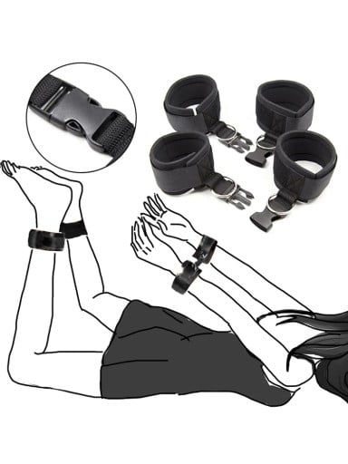 Ensemble de 4 menottes en textile avec velcro et mousqueton en plastique pour attacher les mains et les pieds, utilisation universelle, emballage