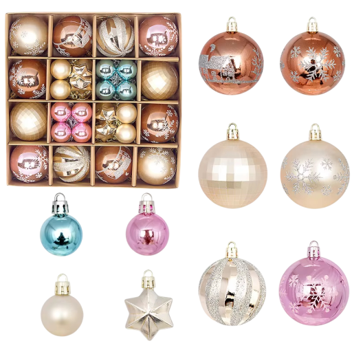 Ensemble de 44 pièces d'ornements de Noël 3 - 6 cm Boules et étoiles pour sapin de Noël Différentes tailles et couleurs pour une décoration festive