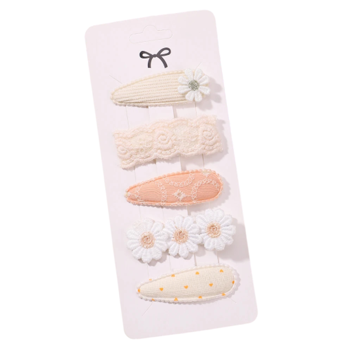 Ensemble de 5 épingles à cheveux design floral recouvertes de tissu clips fins pour frange et côtés accessoires capillaires élégants