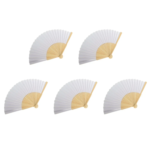Ensemble de 5 éventails en bambou 21 x 38 cm Éventail pliant blanc pour mariage décoration DIY personnalisations Peinture sur éventail Fabrication