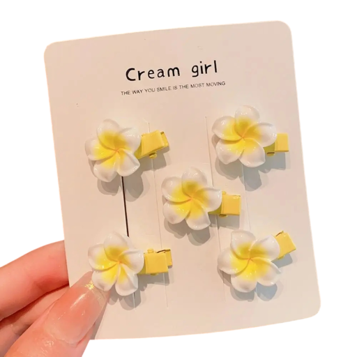 Ensemble de 5 pinces à cheveux jaunes avec des fleurs blanc-jaunes Accessoires capillaires élégants Pinces à cheveux mignonnes pour enfants Pinces à fleurs pour filles