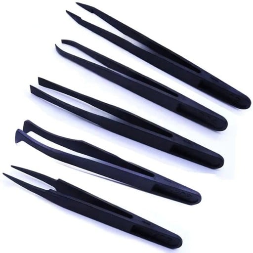 Ensemble de 5 pinces antistatiques pour la réparation de montres et d'électronique avec différentes pointes pour une manipulation précise des petites