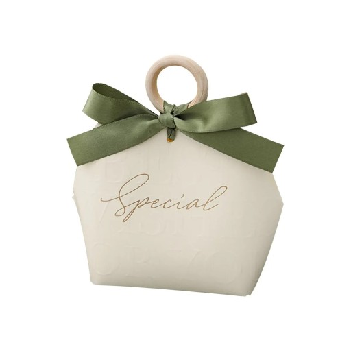 Ensemble de 5 sacs-cadeaux en papier 10,5×9×5 cm avec un anneau en bois et un ruban, emballage élégant pour petites attentions