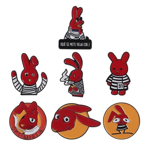 Ensemble de 7 broches émaillées dessinées de lapin rouge environ 3 × 2 à 3 × 3,3 cm badges à épingle accessoire pour sac à dos vêtements cadeau