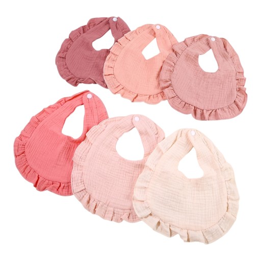 Ensemble de bavoirs pour enfants 6 pcs 28 x 25 cm Teintes pastel Volant tout autour Fermeture à pression au cou Bavoir pour bébés et tout-petits