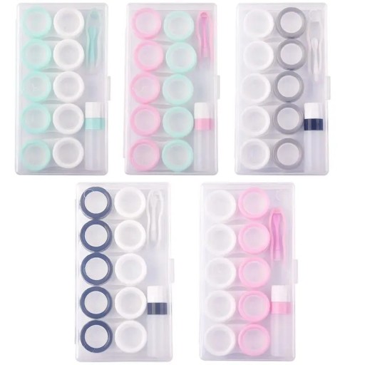 Ensemble de boîtiers pour lentilles de contact avec accessoires boîtier en plastique coloré avec plusieurs compartiments et flacon pour le voyage et le rangement