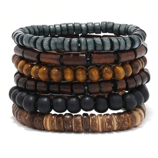 Ensemble de bracelets en perles pour hommes 6 pièces Perles en bois Bracelets stylés pour hommes Design simple Fabrication artisanale Cadeau