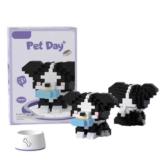 Ensemble de construction Border Collie 6 x 6,8 x 4,8 cm 225 pièces Mini ensemble de construction de chien Jouet créatif pour enfants