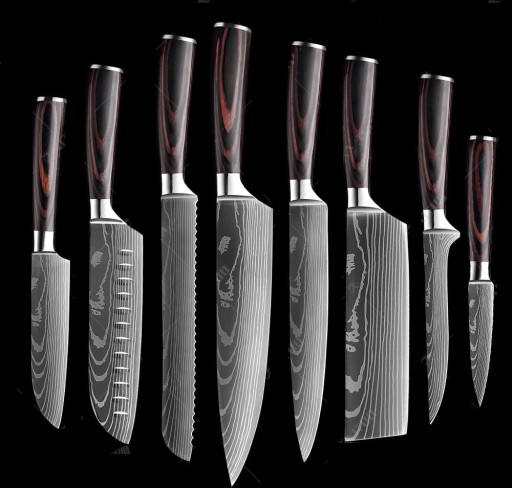 Ensemble de couteaux en acier damassé 8 pcs