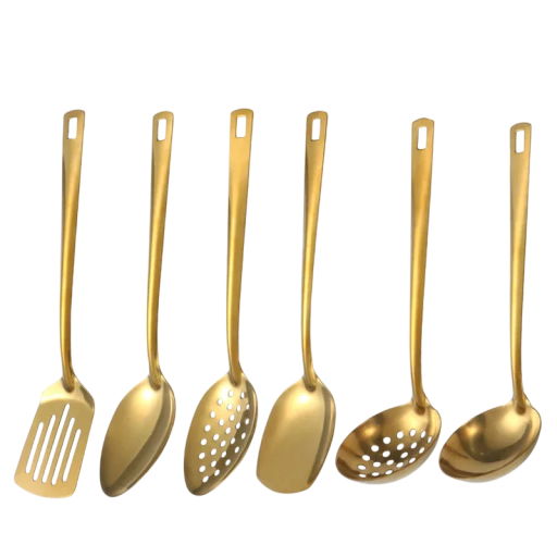 Ensemble de couverts de cuisine 6 pièces avec long manche en acier inoxydable doré ensemble de cuillères et ustensiles de cuisine pour casserole de cuisine maison