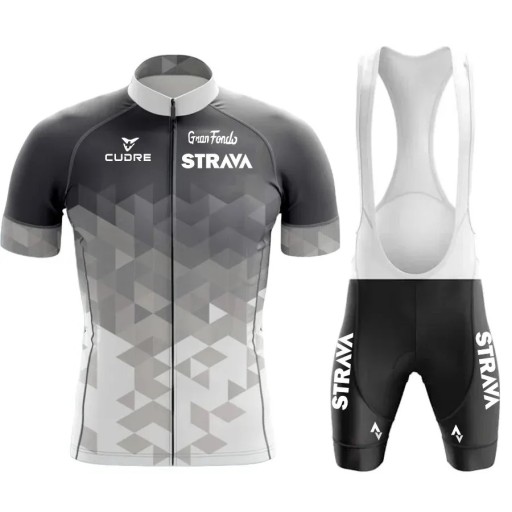 Ensemble de cyclisme pour homme Strava – maillot à manches courtes avec zip et cuissard avec bretelles, respirant, pour le cyclisme et le sport