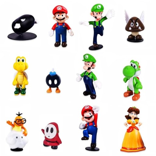 Ensemble de figurines Super Mario Bros 12 pcs Mario Luigi Yoshi Bullet Bill Paragoomba Daisy Décoration Cadeau Collection de Collectionneur