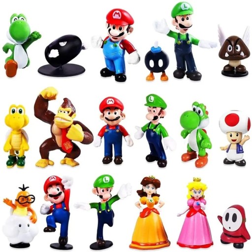 Ensemble de figurines Super Mario Bros 18 pcs Figurines en plastique de jeu pour enfants et collectionneurs Figurines colorées Décoration Jeu Cadeau dans une boîte