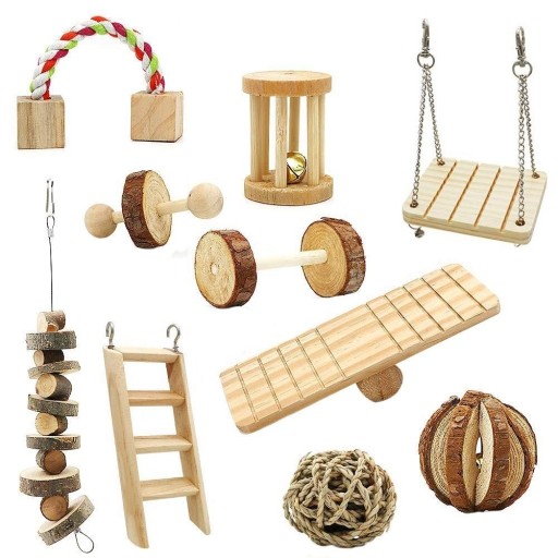 Ensemble de jouets en bois pour rongeurs 10 pièces