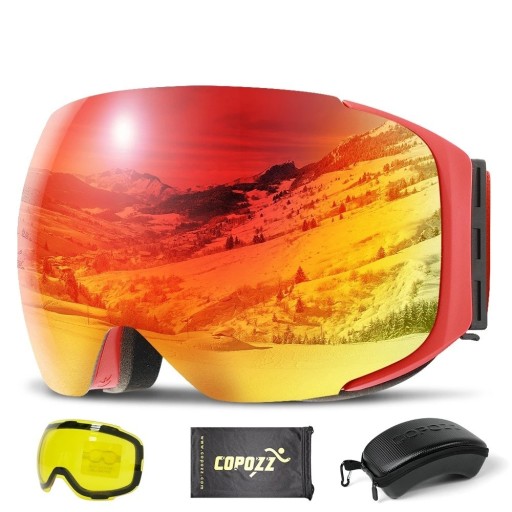 Ensemble de lunettes de ski avec lentille jaune interchangeable, étui en tissu et étui à lunettes Lunettes de ski et de snowboard avec filtre UV400 23 x 9,5 cm