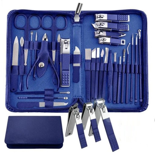 Ensemble de manucure et pédicure en acier inoxydable Outils multifonctionnels pour les ongles des mains et des pieds Ensemble de ciseaux à manucure, lime, cuillère auriculaire, coupe-ongles, pince à épiler Ensemble d'outils dans un étui en cuir 30 pièces