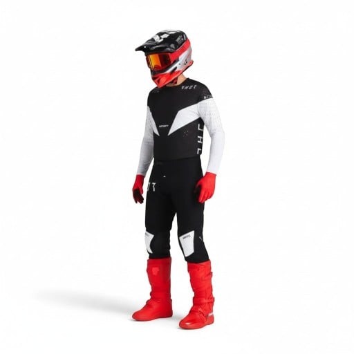 Ensemble de motocross : maillot et pantalon Maillot perforé à manches longues et pantalon avec boucle Polyester et nylon Maillot noir et blanc