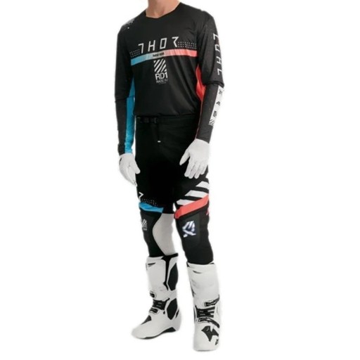 Ensemble de motocross noir pour homme Thor – t-shirt à manches longues et pantalon en polyester et nylon, pour motocross, enduro et tout-terrain