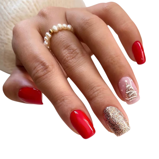 Ensemble de Noël 24 ongles artificiels forme carrée Art des ongles saisonnier pour manucure à domicile Design festif avec atmosphère hivernale