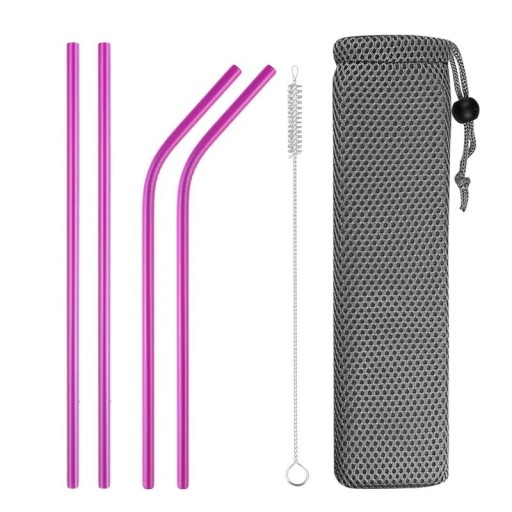 Ensemble de pailles en acier inoxydable avec étui 4 pièces