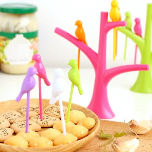 Ensemble de piques avec support oiseaux 7 pcs