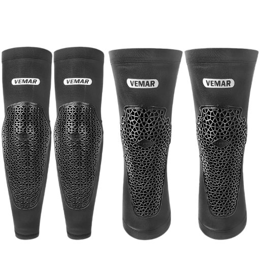 Ensemble de protections pour coudes et genoux élastiques respirants L coudes 44 cm genoux cuisse 54–58 cm protection en maille noire pour motocross cyclisme