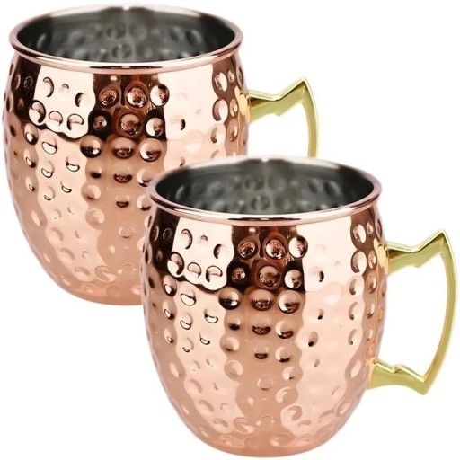 Ensemble de tasses en acier inoxydable à surface martelée avec anse 500 ml 6 × 10,5 cm en acier inoxydable cuivré pour boissons maison service