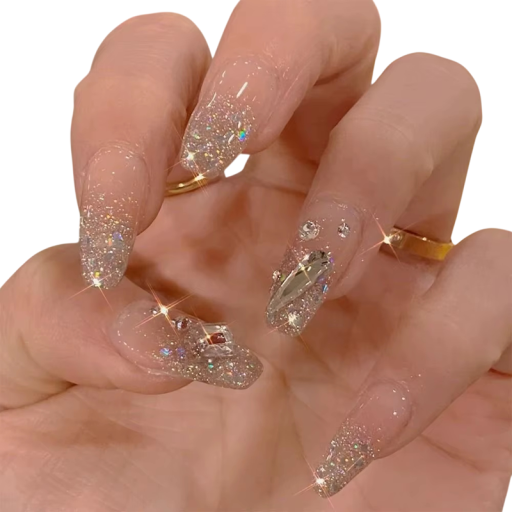 Ensemble éclatant de 24 pièces d'ongles en acrylique en forme de cercueil de longueur moyenne pour des astuces adhésives artificielles