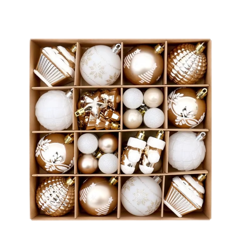 Ensemble élégant de 42 pièces d'ornements de Noël de 6 cm Décorations peintes en couleur or champagne Différentes formes d'ornements pour sapin de Noël