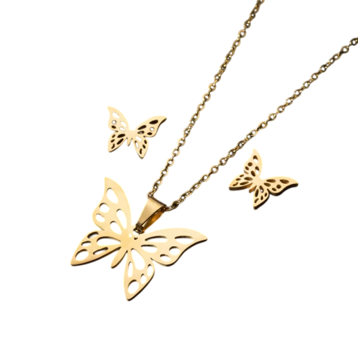 Ensemble métaphorique boucles d'oreilles et collier 45 cm Acier inoxydable Papillons Bijoux de plage d'été cadeau pour femmes et filles